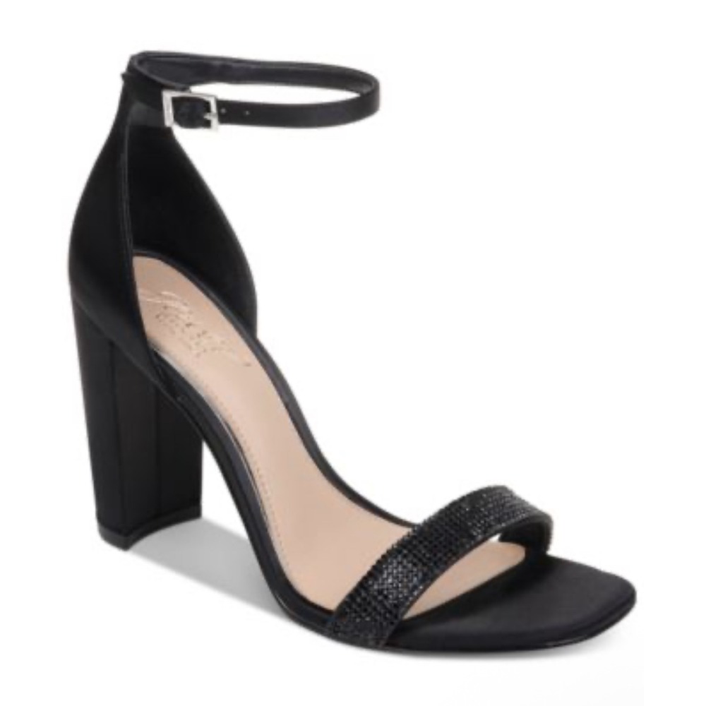 Jewel Badgley Mischka Keshia III Black Satin‎ Rhinestone Heel 6 NIB Evening